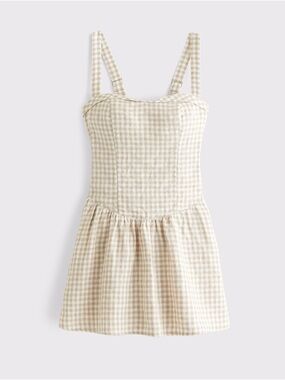 Abercrombie & Fitch Gingham Linen Drop-Waist Skort Dress